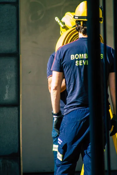 Sevilla España Septiembre 2021 Los Bomberos Sevilla Entrenan Estación Bomberos —  Fotos de Stock