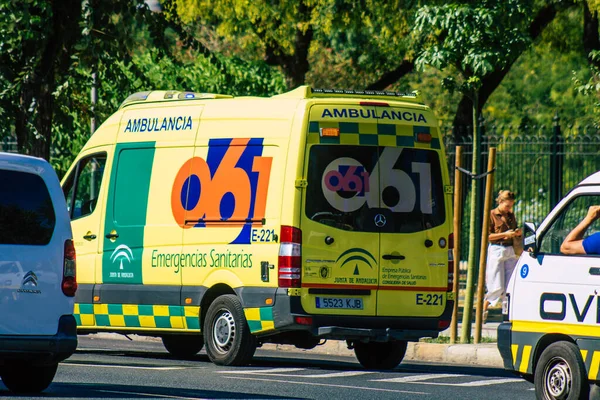 Seville Spain September 2021 Ambulance Driving Streets Seville Coronavirus Outbreak — Stock Photo, Image