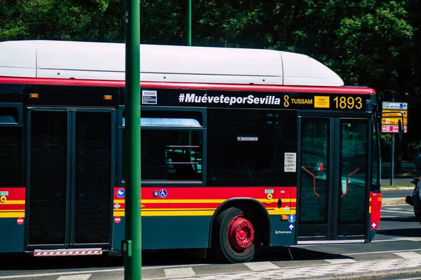 Sevilla Automatische Übersetzung Spanien September 2021 Busfahrt Durch Die Straßen — Stockfoto