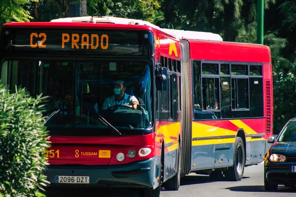 Іспанія Вересня 2021 Автобус Проїхав Вулицями Севільї Під Час Епідемії — стокове фото