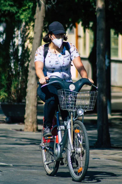 Seville Spain September 2021 People Rolling Bicycle Streets Seville Emblematic — Stock Photo, Image