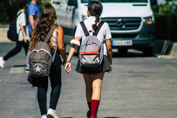 Seville Spain September 2021 School Girl Walking Street Coronavirus Outbreak — Stock Photo, Image