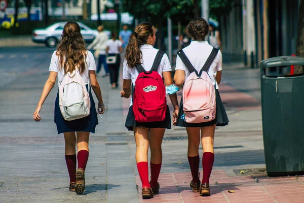 Seville Spain September 2021 School Girl Walking Street Coronavirus Outbreak — Stock Photo, Image