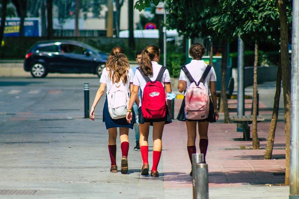 Seville Spain September 2021 School Girl Walking Street Coronavirus Outbreak — Stock Photo, Image