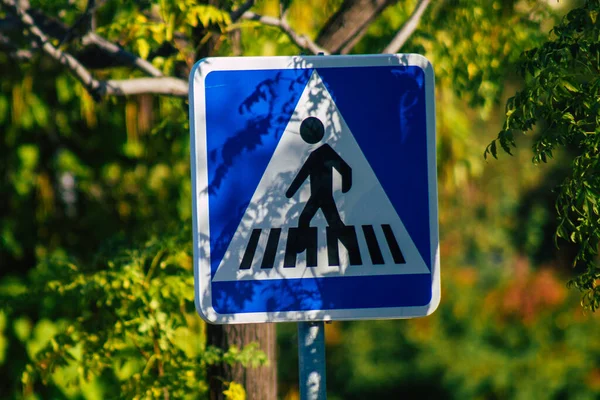 Seville Spain September 2021 Street Sign Road Sign Erected Side — Stock Photo, Image