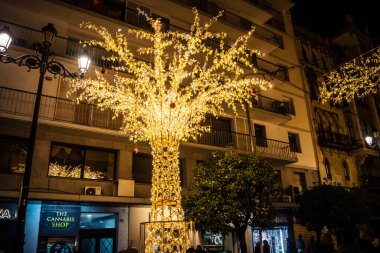 Seville, Spain, November 29, 2025 Christmas lights in the streets of Seville. Thousands of lights forming Christmas patterns illuminate the Andalusian capital for the holiday season in southern Spain.