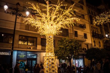 Seville, Spain, November 29, 2025 Christmas lights in the streets of Seville. Thousands of lights forming Christmas patterns illuminate the Andalusian capital for the holiday season in southern Spain.