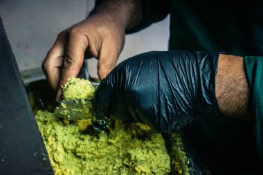 Hebron, Batı Şeria, 16 Aralık 2025. Falafel dükkanındaki Filistinli tüccarın portresi. El Halil 'in kalbinde, yerel gerginliklere rağmen günlük yaşam ve geleneksel konukseverlik devam ediyor..