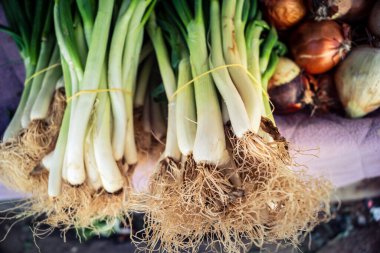 Hebron, Batı Şeria, Filistin - 12 Şubat 2026 Eski El Halil 'deki geleneksel bir sokak tezgahında taze sebzeler sergileniyor. Filistin topraklarında günlük ekonomik faaliyet ve ticaret.