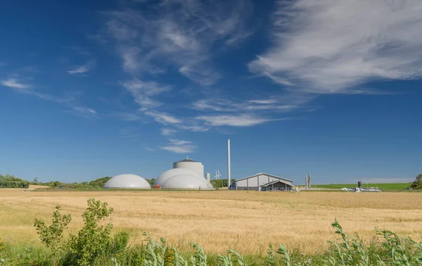 Panorama View Beautiful Countryside Scene Cultivated Fields Wind Turbines Rural — Stock Photo, Image