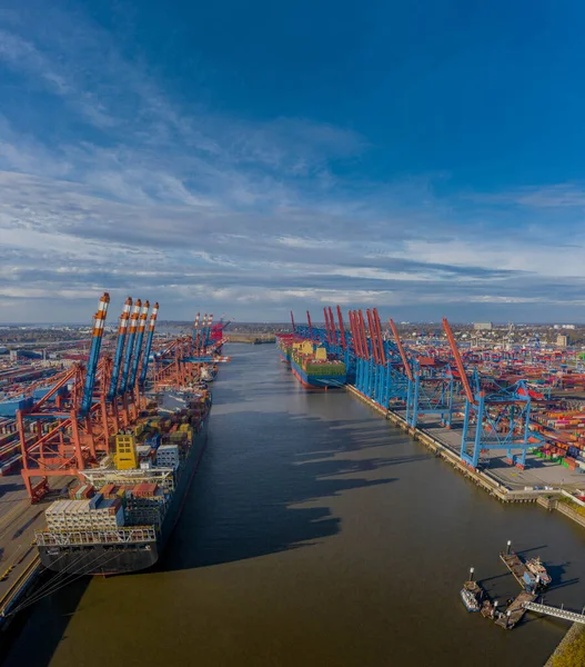 Konteynır Terminali Hamburg Almanya Avrupa Hava Görüntüsü — Stok fotoğraf