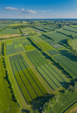 Deneysel istasyon tarafından tarımsal alanlarla birlikte kırsal arazinin havadan görünüşü.