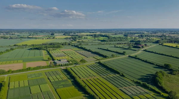 Aerial View Rural Landscape Agricultural Fields Experimental Station — Stock Photo, Image