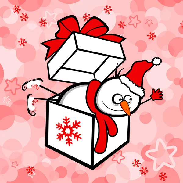 Funny snowman in white box — Stock Vector