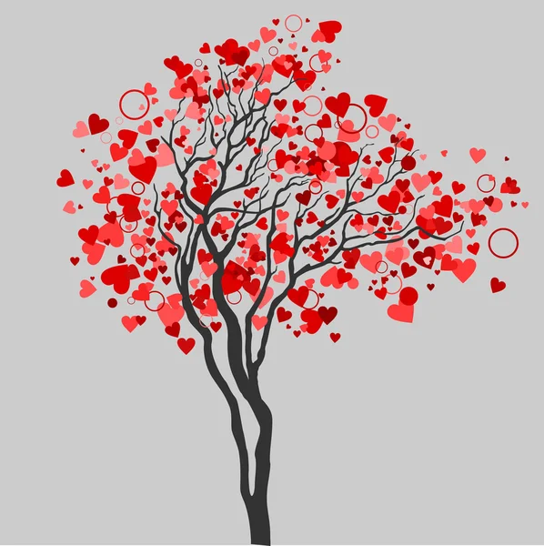 Albero dell'amore con cuori nei rami — Vettoriale Stock