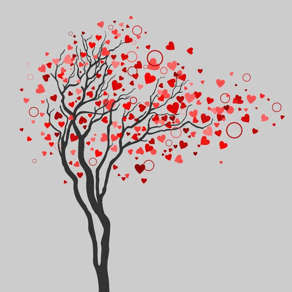 Árbol con hojas de corazón sobre fondo negro Vector De Stock