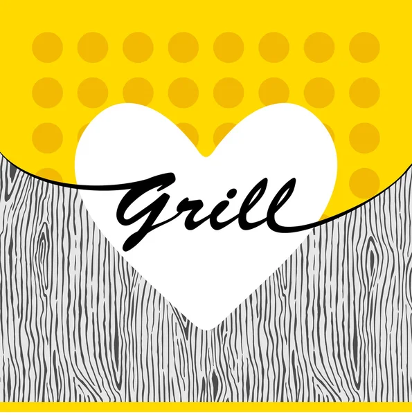 Grill hjärtat på gul trä bakgrund — Stock vektor