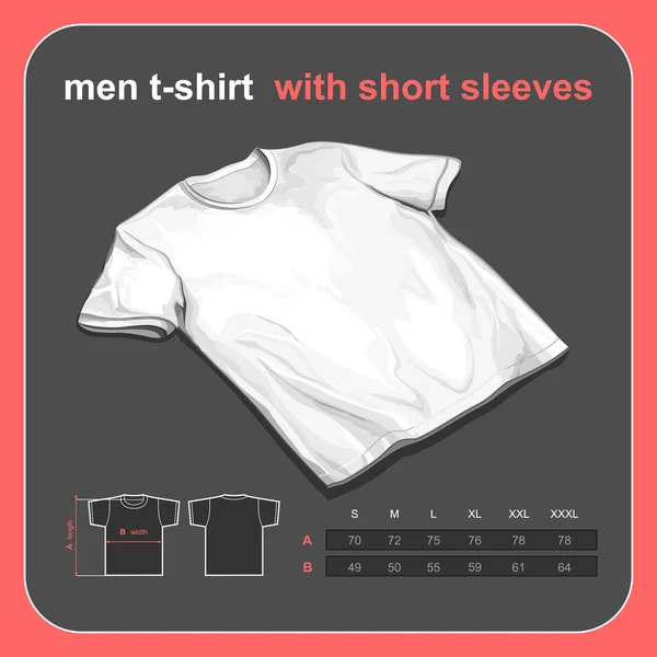 Realistiska t-shirt mockup med storlekstabell — Stock vektor