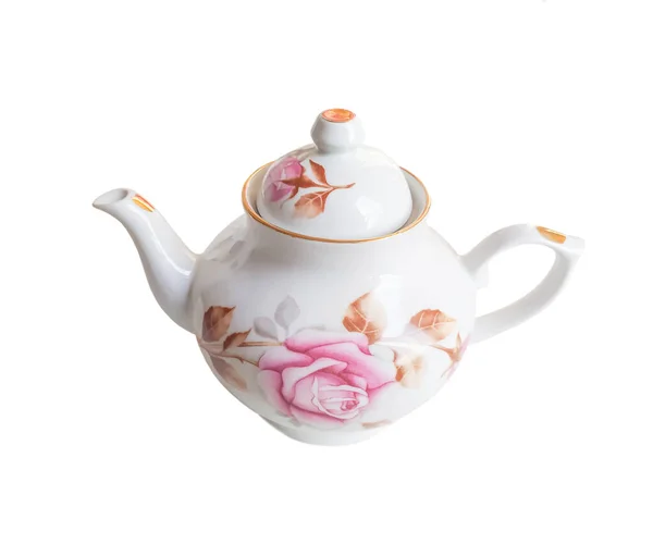 Beautiful Porcelain Teapot Brewing White Background Stock Image