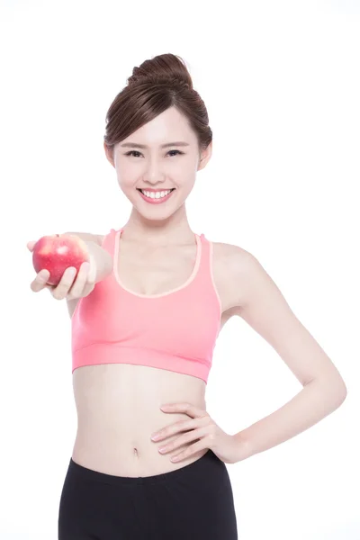 Woman holding apple — Stock Photo, Image