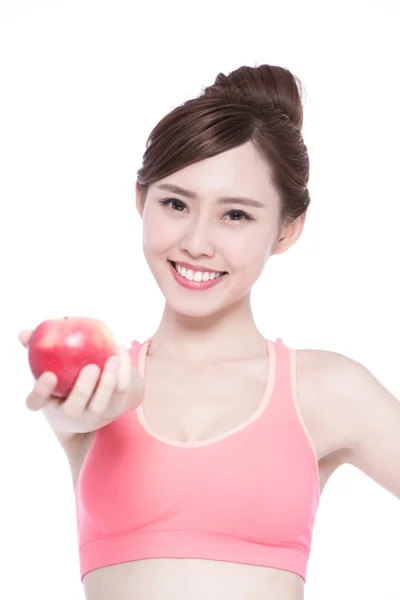 Woman holding apple — Stock Photo, Image