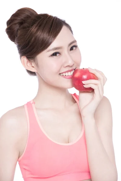 Woman holding apple — Stock Photo, Image