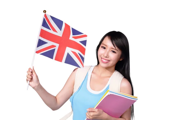 Estudiante sosteniendo bandera británica — Foto de Stock