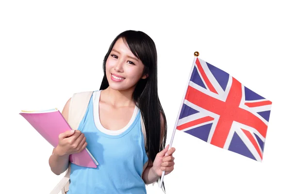 Estudiante sosteniendo bandera británica — Foto de Stock