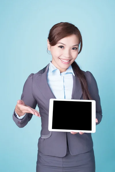 Business woman show TabletPC — Stockfoto