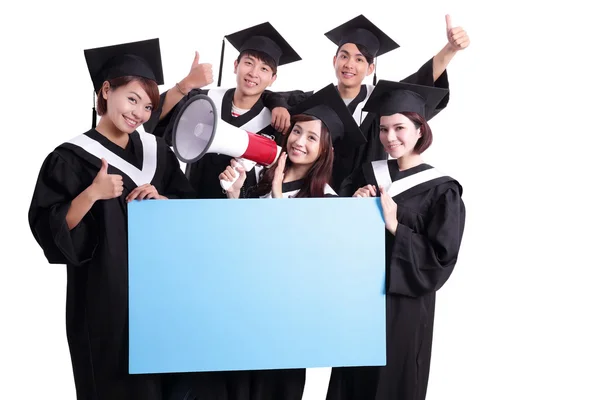 Happy graduates student show billboard — Stock Photo, Image