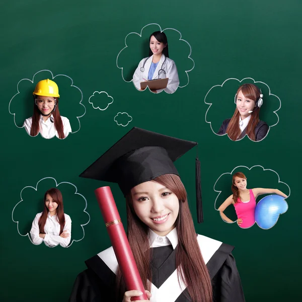 Student  thinking about  her future  job — Stock Photo, Image