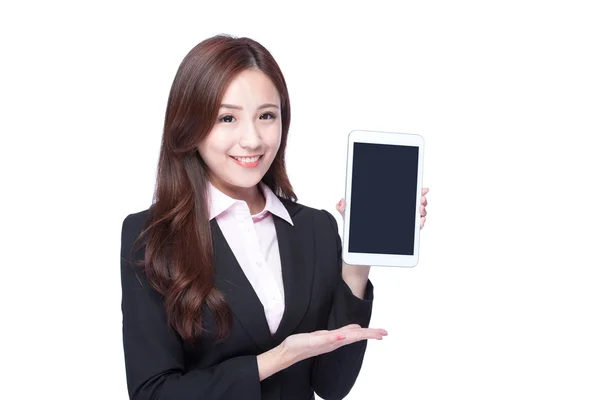 Vrouw weergegeven: digitale tablet — Stockfoto