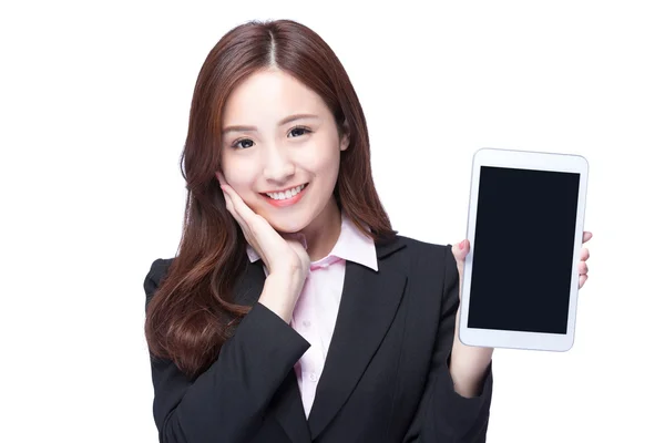 Business woman visar digital tablet — Stockfoto