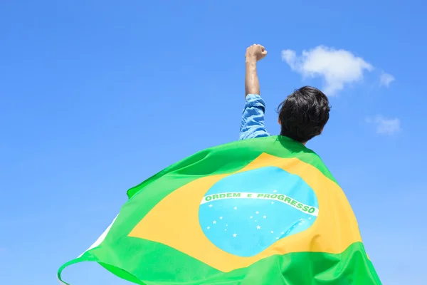 Man holding brazilian  flag — Stock Photo, Image