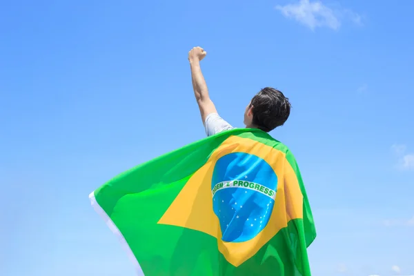 Hombre excitado con bandera — Foto de Stock