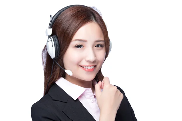 Business woman wearing headphones — Stock Photo, Image