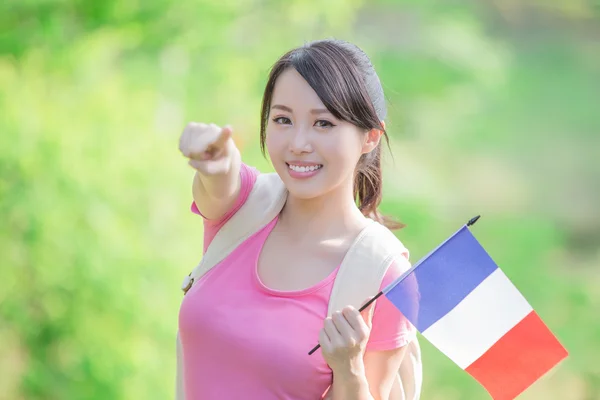 Student care deține steagul francez — Fotografie, imagine de stoc