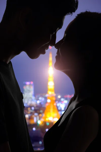 Silhouette di amanti romantici — Foto Stock