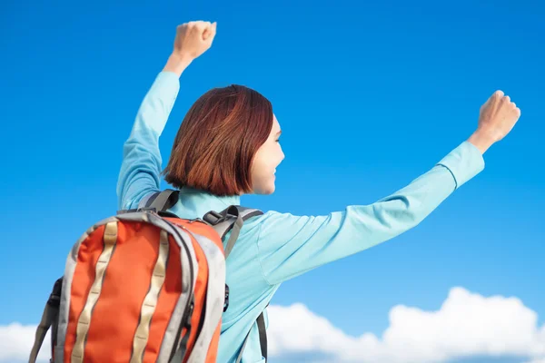 Happy woman mountain hiker — Stock Photo, Image