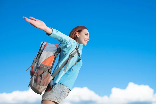 Happy woman mountain hiker — Stock Photo, Image