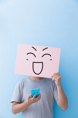 man holding happy expression billboard  clipart