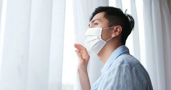 Asiatischer Junger Mann Mit Gesichtsmaske Bleibt Wegen Covid19 Epidemie Hause — Stockfoto