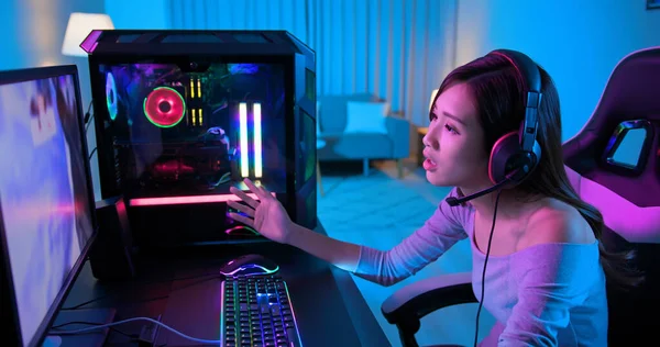 Jeune Fille Asiatique Joueur Esport Sentent Colère Tout Jouant Dans — Photo