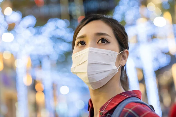 Close Asian Young Female Backpacker Wearing Face Mask Taipei City — Stok Foto