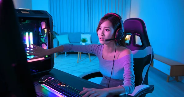 Asian beautiful Esport woman gamer play online video game on computer.  Attractive young girl gaming loser player feeling frustrated and angry  while broadcast live streaming playing cyber tournament. photo – Adult Image