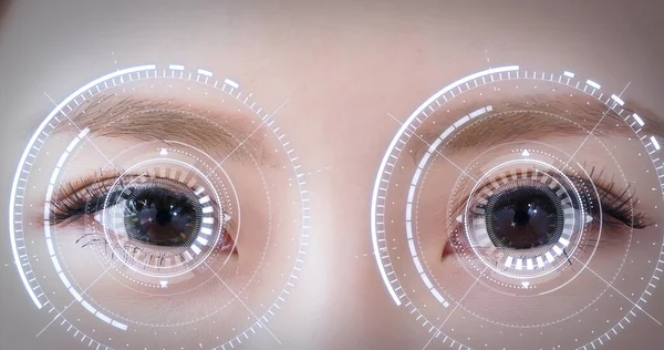 Γυναικείο Μάτι Φουτουριστικό Σύστημα Όρασης Έννοια Ελέγχου Και Ασφάλειας Στην — Φωτογραφία Αρχείου