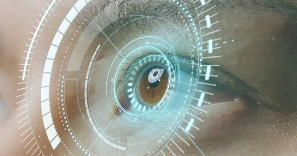 Man Eye Systémem Futuristického Vidění Koncept Kontroly Bezpečnosti Přístupové Technologii — Stock fotografie