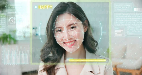 Emocje Wykryte Przez Sztuczną Inteligencję System Koncepcja Młoda Azjatycka Businesswoman — Zdjęcie stockowe