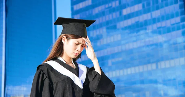 Asian Female Graduate Worry Her Future — Stock Photo, Image
