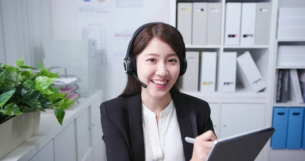 Telework Concept Asian Business Woman Use Webcam Join Video Meeting — Stock Photo, Image